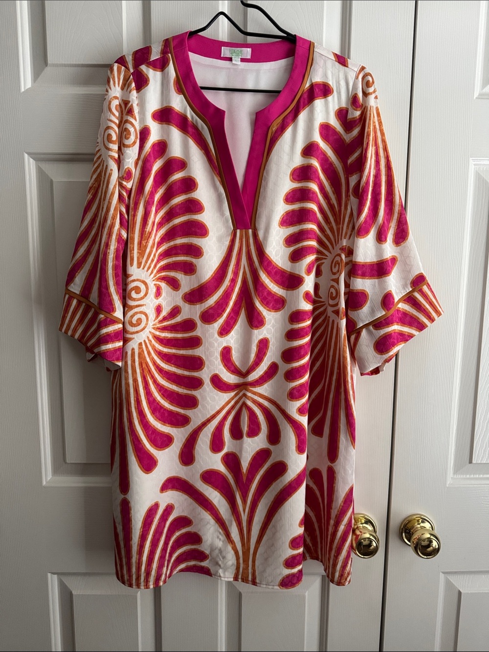 Jade Pink & White Dress with Contrast Neckline
